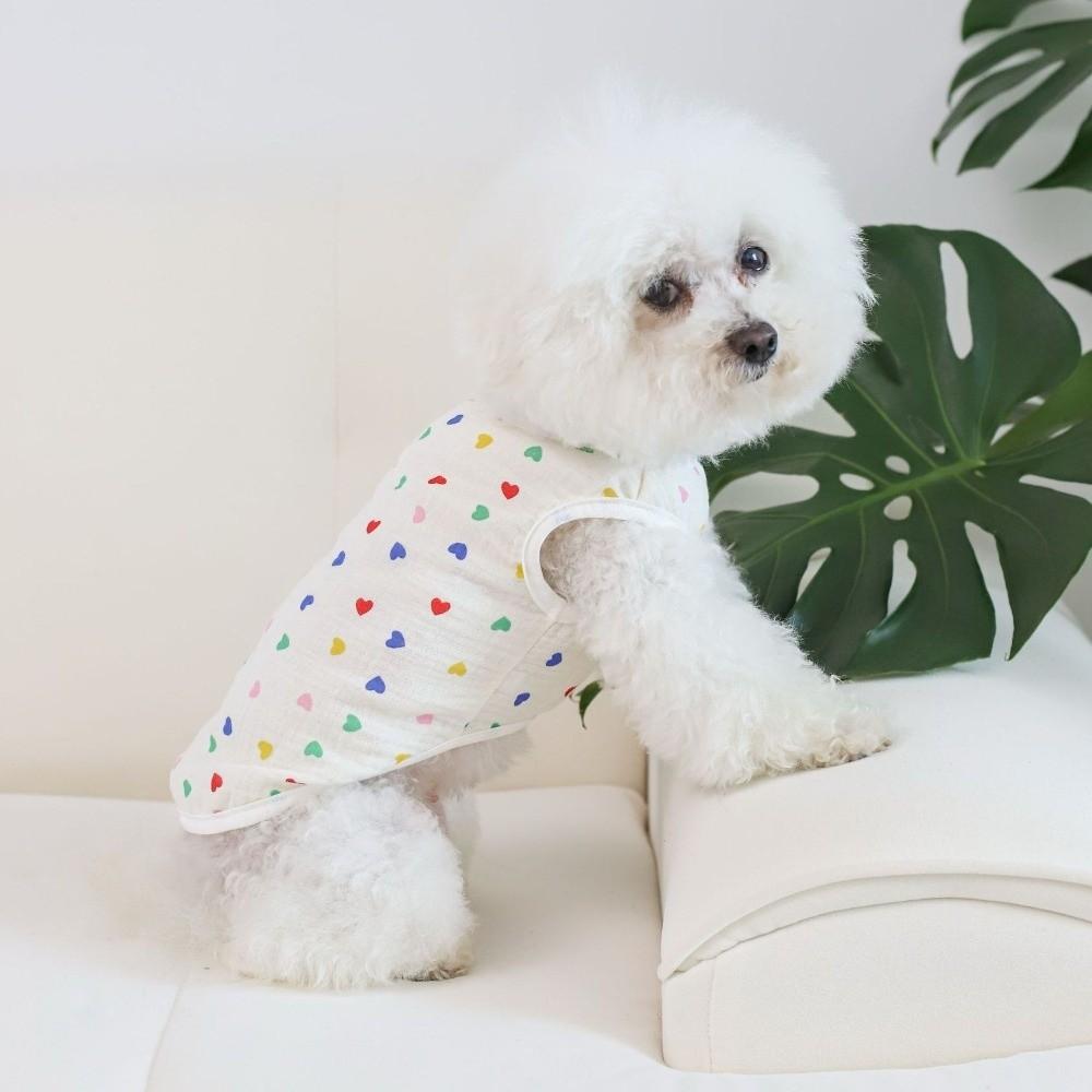 Cute Heart Pattern Dog Vest Soft Cotton Breathable Pet T-shirt Thin Cozy Pet Short Shirt Spring Summer Season