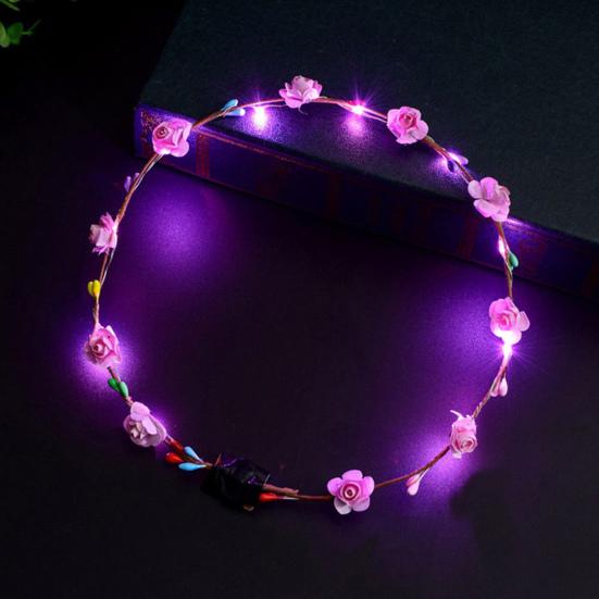1/2Pcs Colorful LED Rose Flower Crown Adjustable Wedding Bride Floral Hair Wreath Headband Garland Headpiece Hair Accessories Party Photo Props