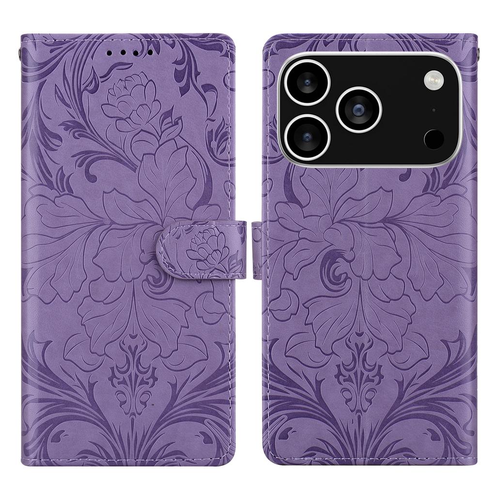 For iPhone 17 Pro Max Leather Case Imprinted Floral Pattern Wallet Stand Flip Phone Cover