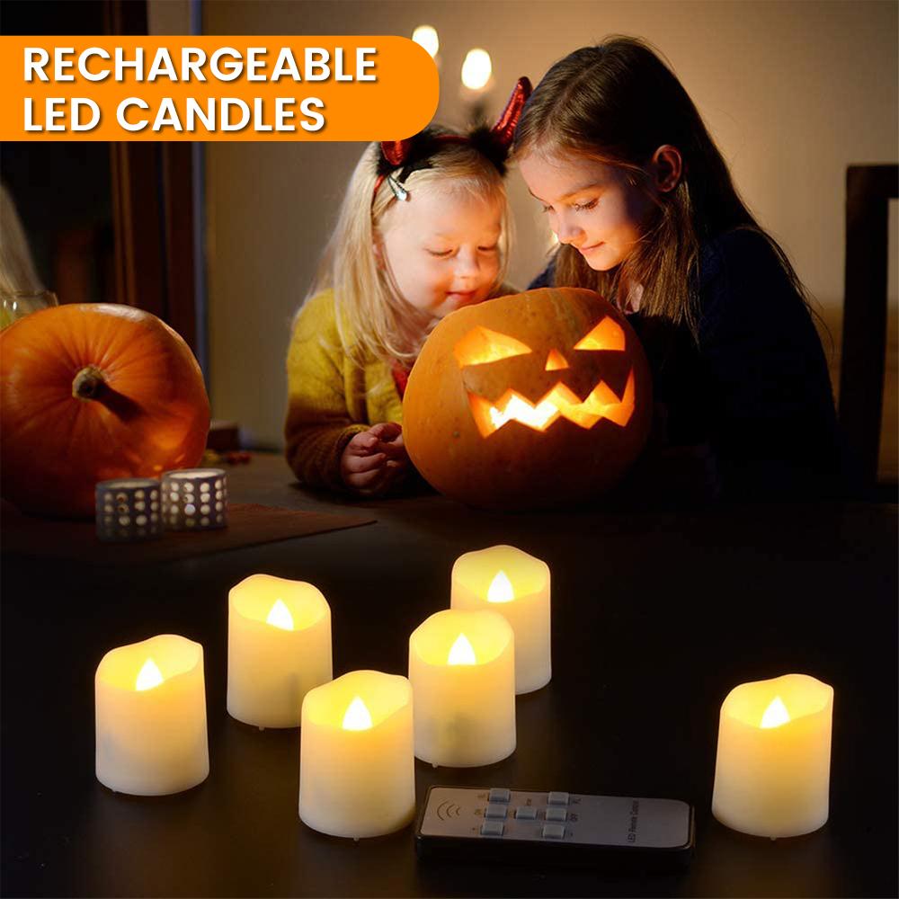 6pcs Rechargeable LED Candle Light W/ Remote Timer LED Flameless Flickering Tea Lights USB Charger Battery Christmas Decoration