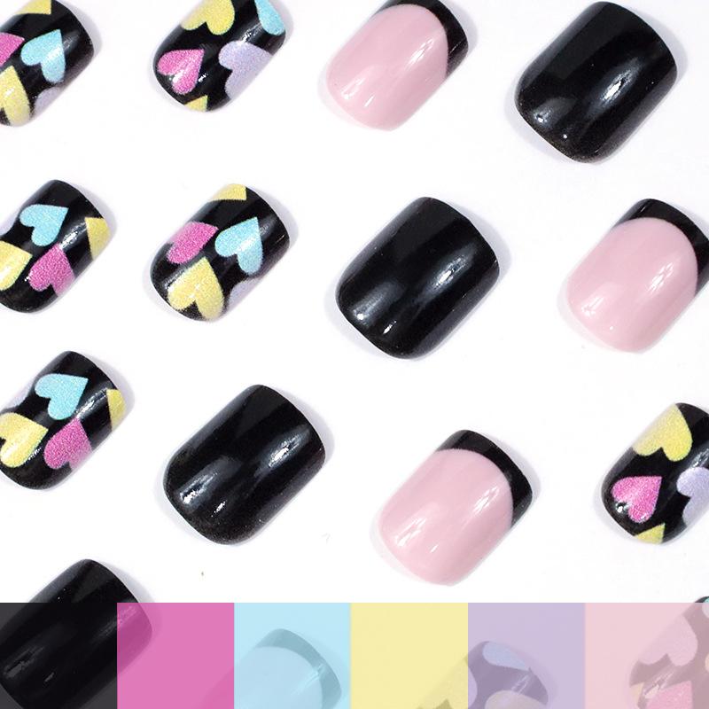 Valentine's Day, Nail Art Sweet Cool Cute Color Love Black French Short Square Wear Nail Wholesale
