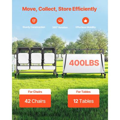 SucceBuy 400 фунтов Складная стойка-держатель для стульев с резиновыми колесами, многофункциональная тележка для хранения стульев, вмещающая 42 стула или 12 столов