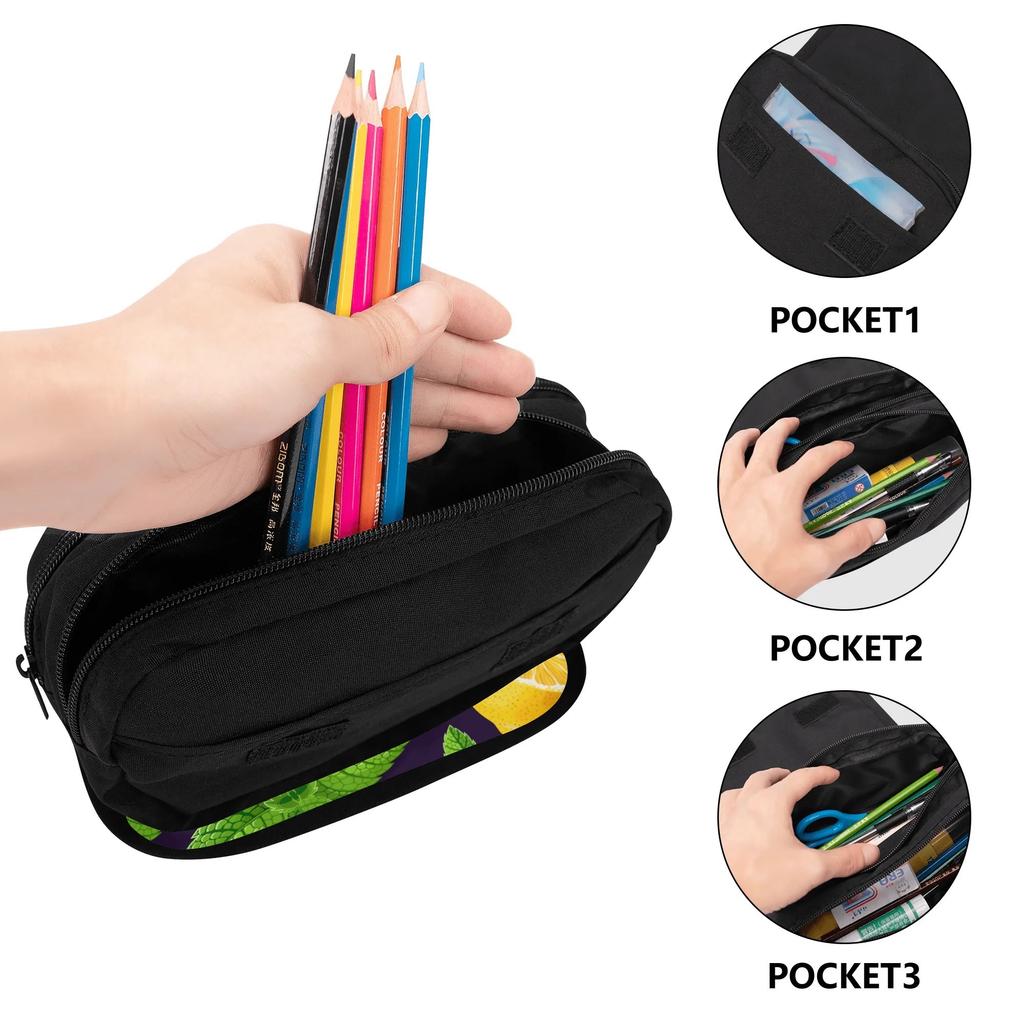 Pen Case Simple Design Wear Resistant Polyester High Capacity with Double Storage Sections for School Office Supplies for Students