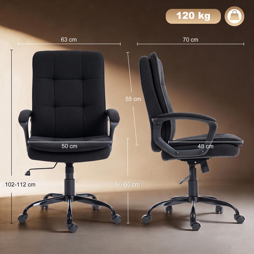 Executive Chair, Double-Layered Upholstery, Fabric Office Chair, Height Adjustable, Armrests, Black