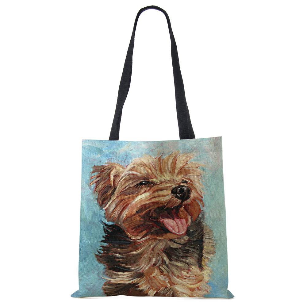 Эксклюзивные сумки-шопперы с принтом масляной живописи собаки, для продуктов, с принтом папильона, мопса, ретривера, женская сумка через плечо, большая вместимость KTY