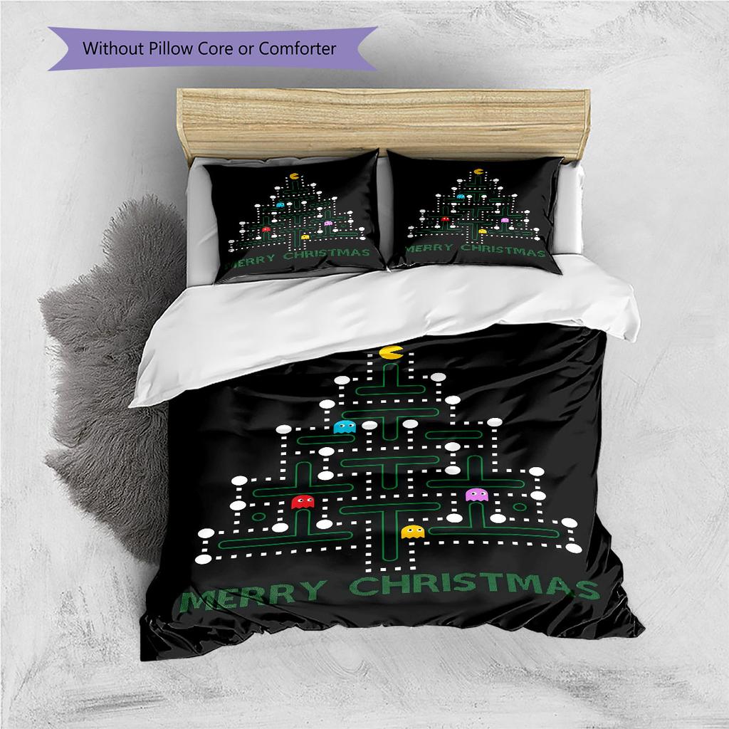 GAME Pac‑Man Pattern Bedding Home Decoration Birthday Gift ( 1 duvet cover + 2 pillowcase, without core),fan merchandise.
