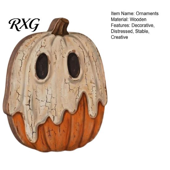 Artistic Home Office Decor Halloween Wooden Ornaments, Distressed Pumpkin/Cat Decorations, Desktop & Wall Modern Retro Desk Display Decors for Autumn