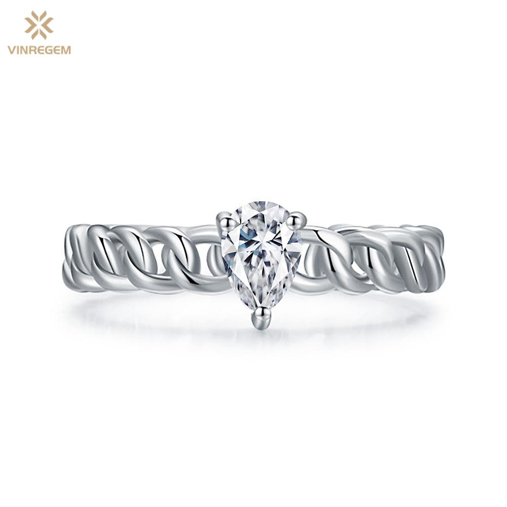Vinregem 100% стерлингового серебра 925 пробы, 3EX VVS1 D, цвет грушевидной огранки, 4*6 мм, 0,5 карата, настоящее кольцо с муассанитом и бриллиантами для женщин, свадебная вечеринка, ювелирные изделия, подарки