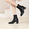 Block Heel Booties Women's New Autumn and Winter Plus Fleece Square Toe French High Heel Skinny Boots