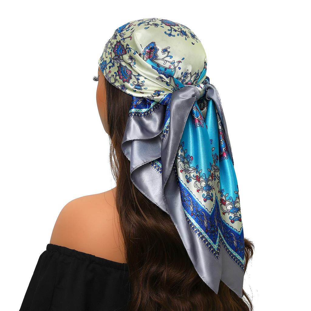 Head Scarf Women Luxury Brand Square 90*90cm Silk Foulard Satin Bandana Cheveux Soft Neckerchief Hijab Hair Scarves For Ladies