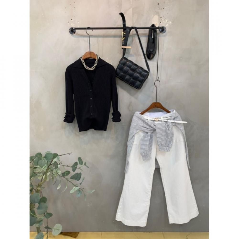 C S In The Room Women S Viku Ribbed waiSt Tie Collar V neCk Long SleeVe Knit C  