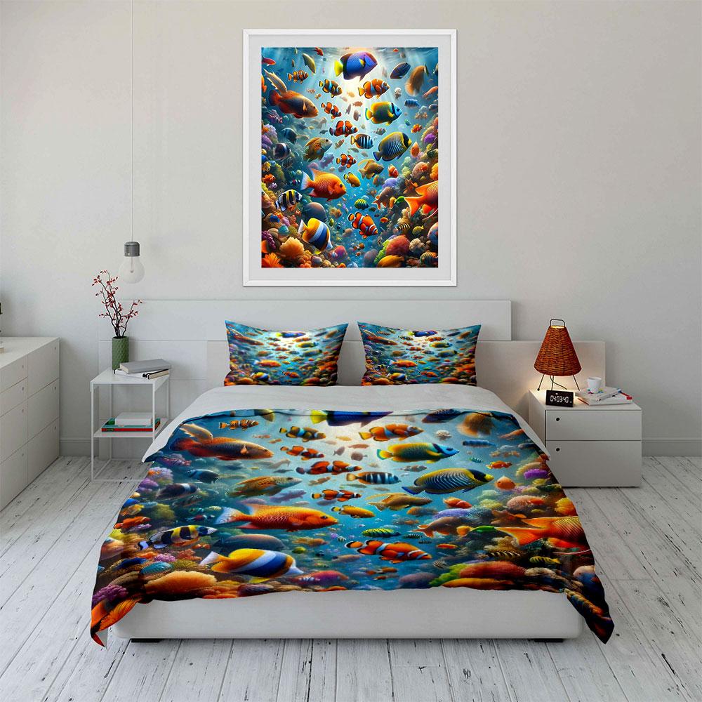 Colorful Underwater World Decor Set Multiple sizes kid's and adults' bedroom Exquisite 3PC bedding set, gift