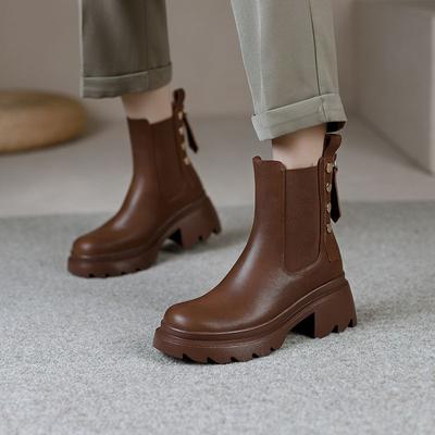 Модные короткие туфли для женщин, коричневые, с круглым носком, женские рабочие ботильоны, обувь на толстой платформе, кожаные ботинки для косплея Y2k, весна-осень