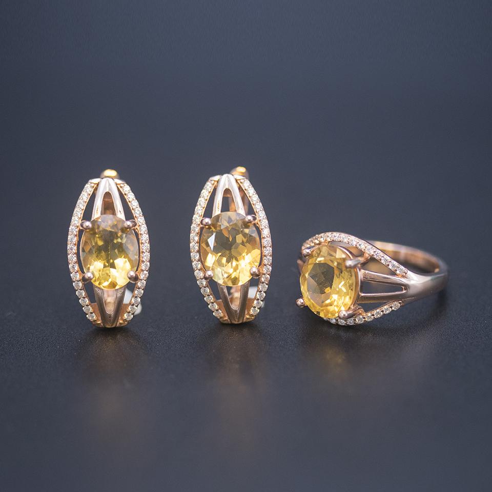 Natural Golden Citrine Jewelry Sets 925 Sterling Silver Earrings Ring Oval 10*8mm Gemstone Jewellry for Women Wedding Gift