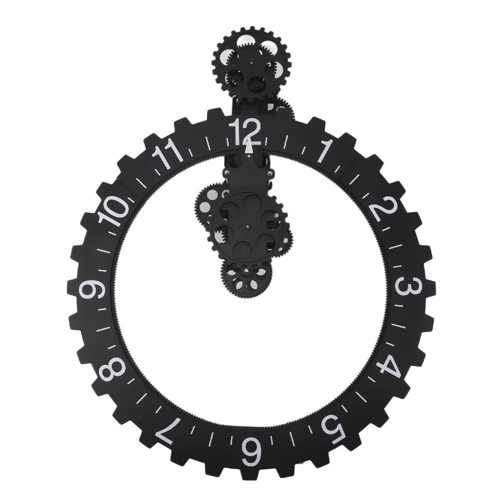 Black White Gear Wall Clock Large Size Rotary Mechanism Mechanical Wheel Clock 3D Design Wall Hanging Gear Clock Wall Decoration