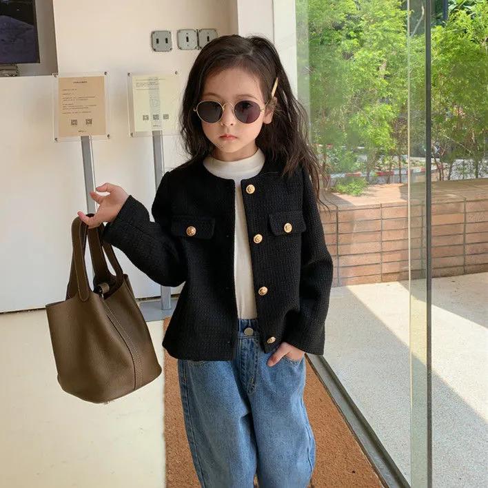 Весенне-осенняя однобортная блузка с круглым вырезом для девочек, повседневная однотонная детская куртка среднего и большого размера