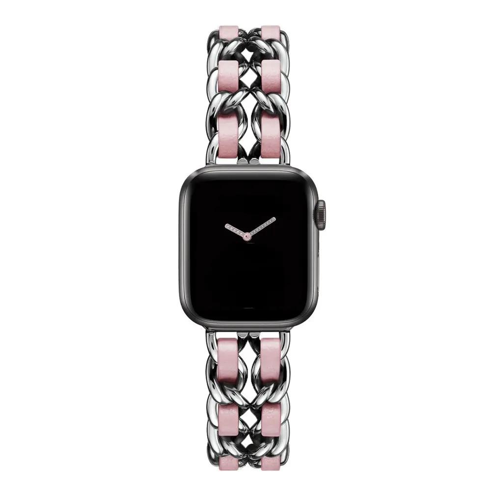Женский золотой браслет для Apple Watch Band 11 10 46мм 9 8 Ultra 3 49мм SE 6 41 45мм 38/42мм 44 40мм Ремешок Металлический Кожаный Браслет