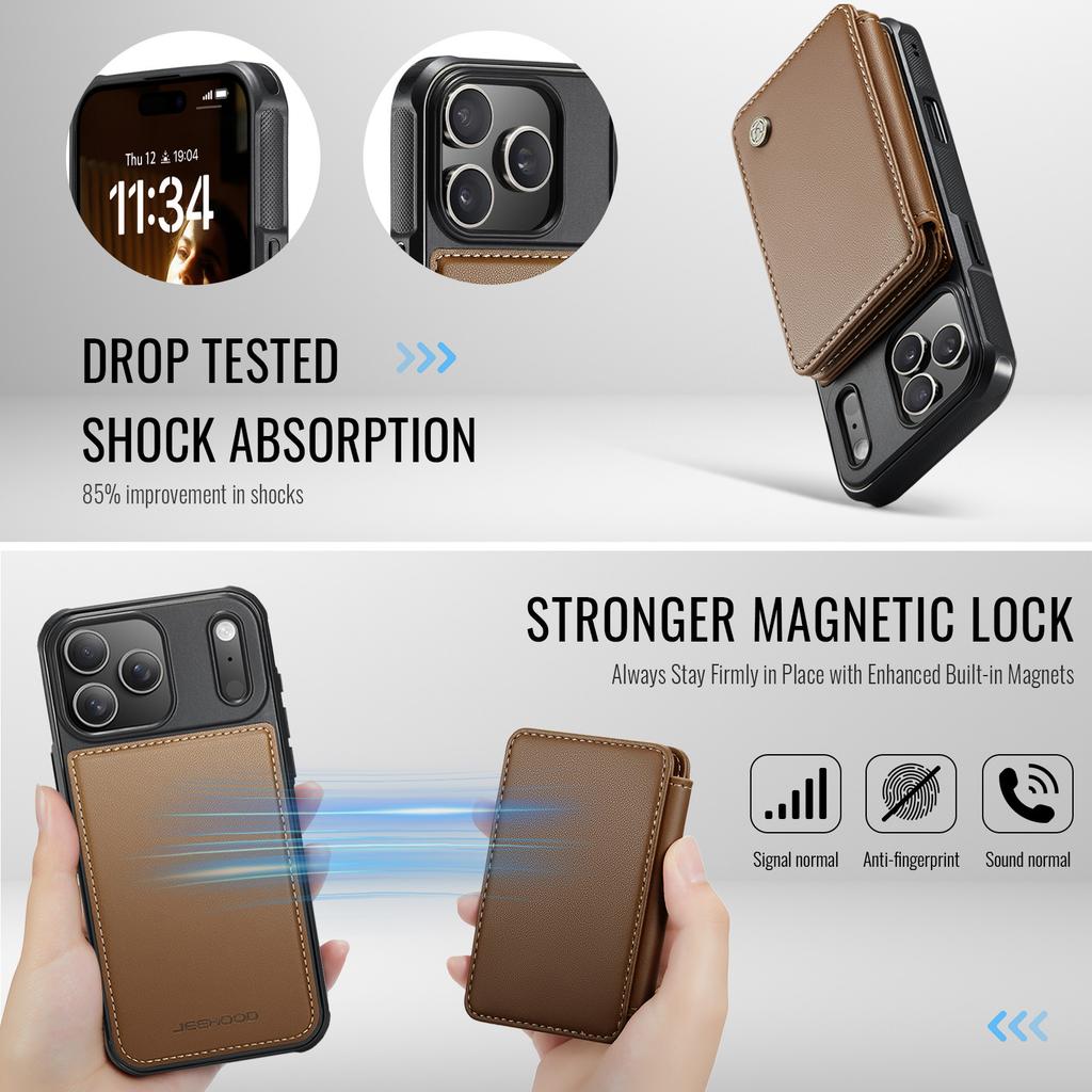 Magnetic Leather Case for iPhone 17 Pro Max Air 16 Plus 14 13 12 11 X XR XS Max RFID Blocking Detachable Card Slot Wallet Cover