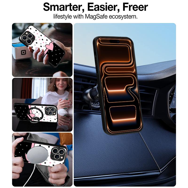 Модный чехол с принтом в виде сердца для iPhone 17 Pro Max Чехол iPhone 16 15 14 13 Pro Max 17E Магнитный Для Magsafe Тонкое кольцо Гибридный ТПУ+ПК Матовый чехол
