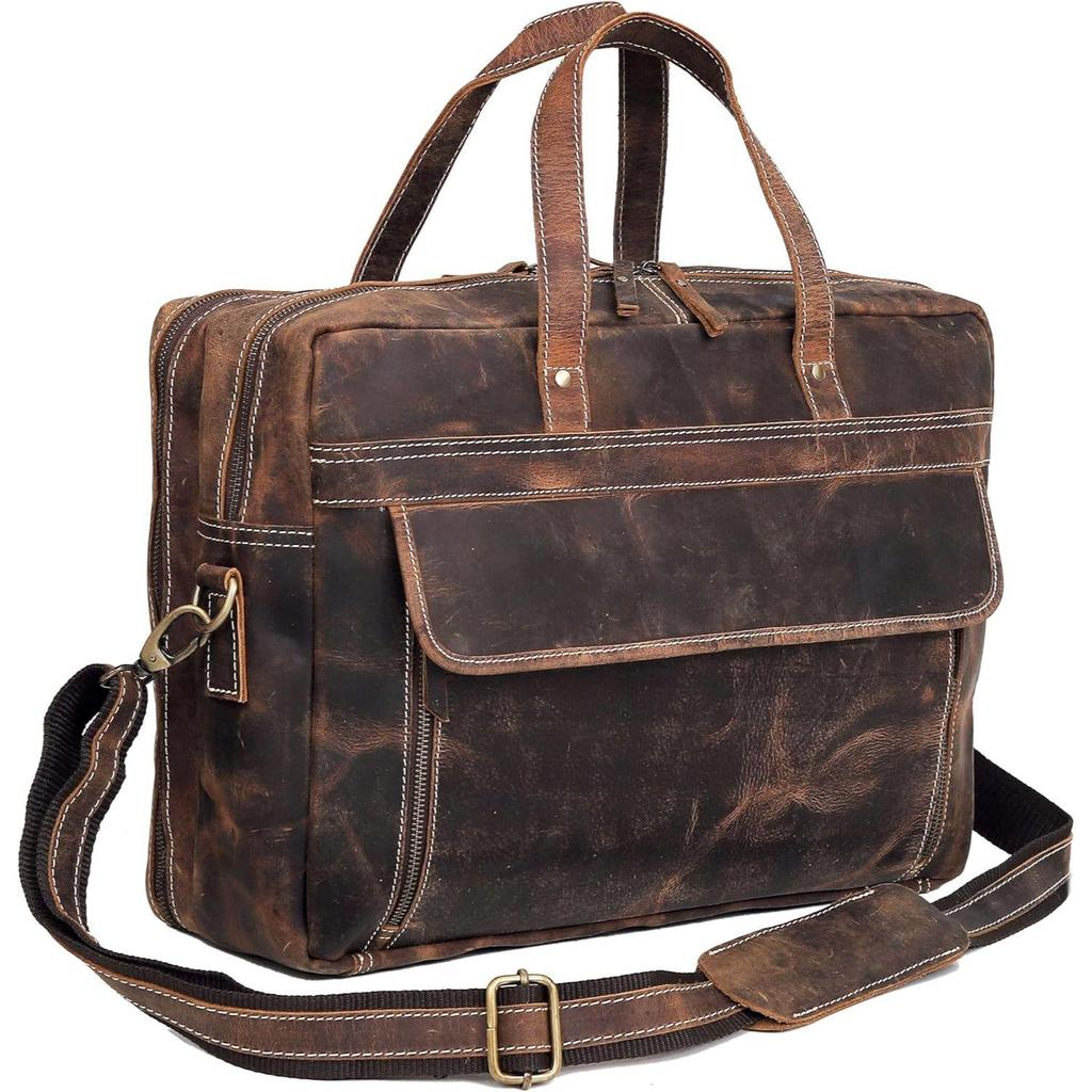 Leather Messenger Bag for Men  Full Grain Leather Briefcase Laptop Satchel Office Crossbody Travel Bag