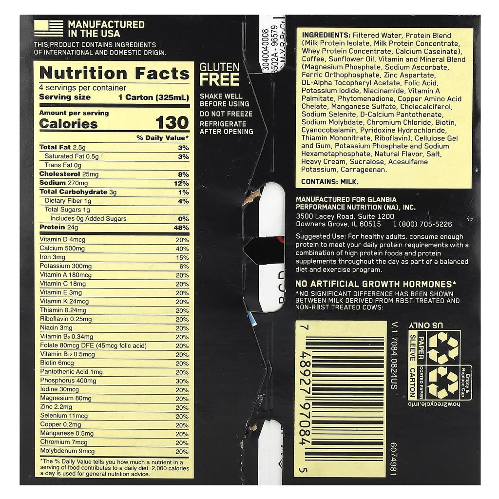 Gold Standard® Protein Shake, Café Latte, 4 Pack, 325 Ml (11 Fl Oz) Each