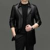 Spring, Autumn and Winter Leather Jacket Men's Windbreaker Medium and Long Suit Collar Double-breasted Business Casual Leather Jacket