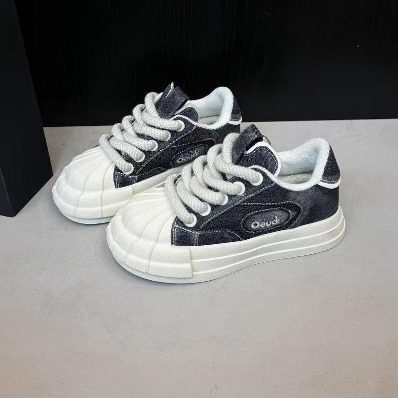 New Denim Smiling Canvas Shoes Little White Shoes Platform Big Head Shoes Women's Shoes