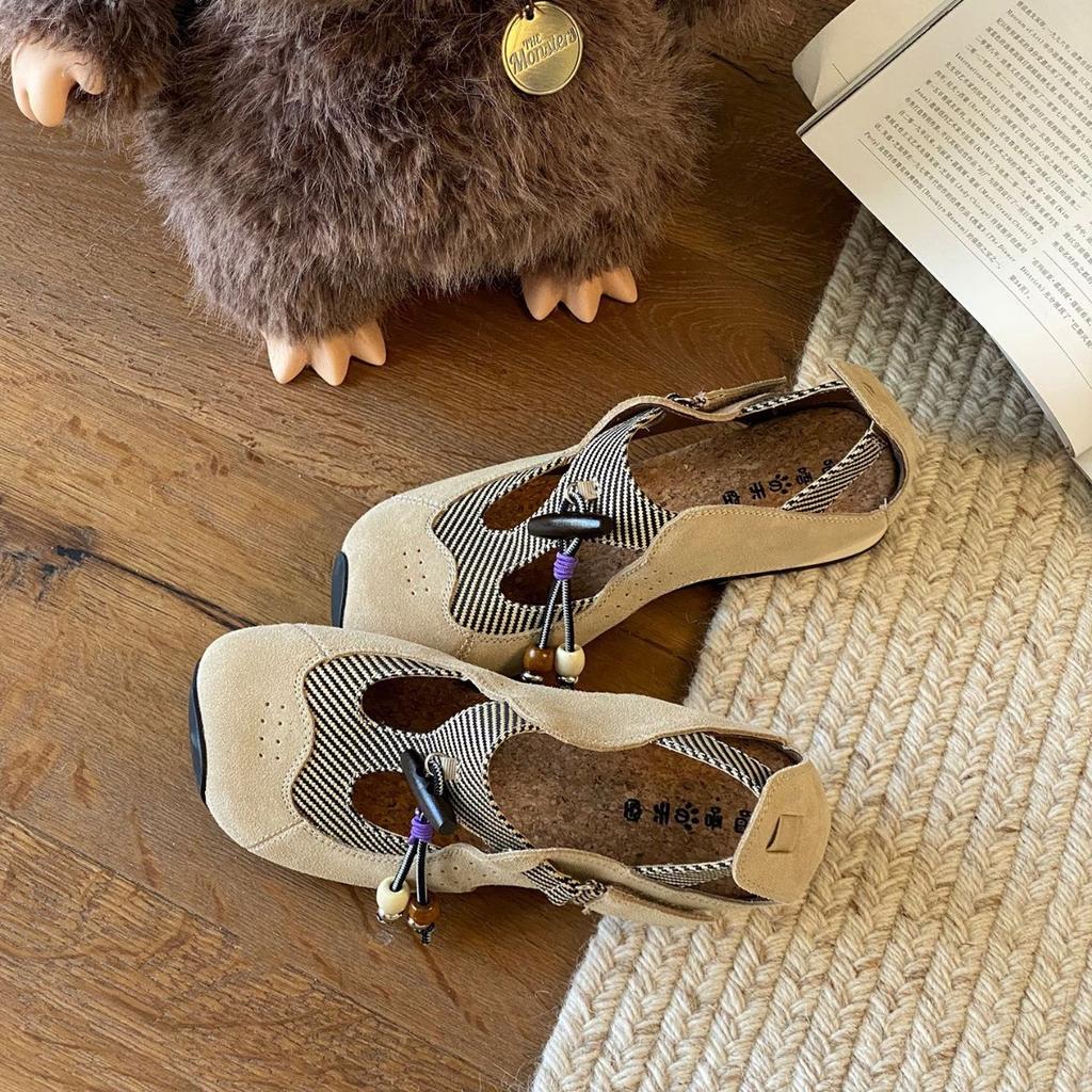 Basil and pine - ethnic style wooden tone, moral training sandals 3cm 2025 summer new fashion casual sandals women