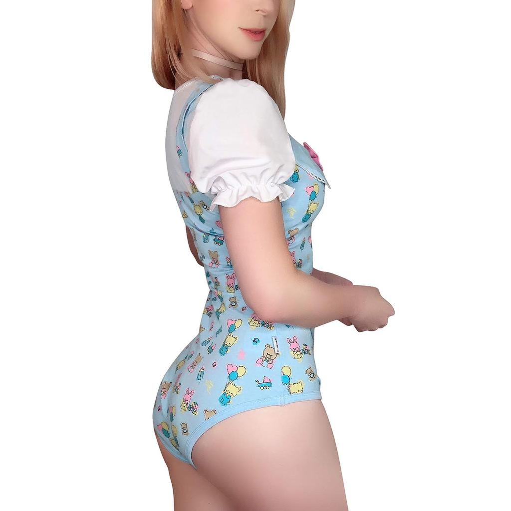 [LittleForBig] Adult Romper with H-Shaped Layering and Double Collar, "Little Cutie" Zoo Cotton Pajamas, Size L