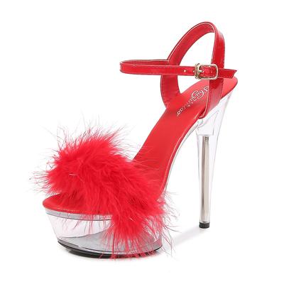 Серия 190, каблук 15 см, платформа 5 см, 34–43, прозрачная платформа для клубных девушек с мехом, женские сандалии LFD