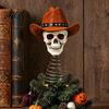 American Wilderness Skull Ornament Gothic Tree Topper with Cowboy Hat, Vintage Western Unique Tabletop Figurine Skeleton for Halloween, Spooky
