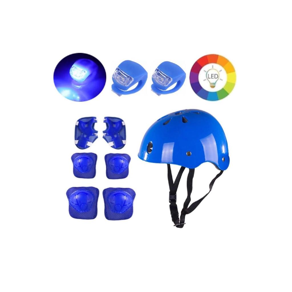 Синие светящиеся колеса, регулируемые детские упражнения для катания на коньках, 2 функции, мигающий шлем, набор наколенников