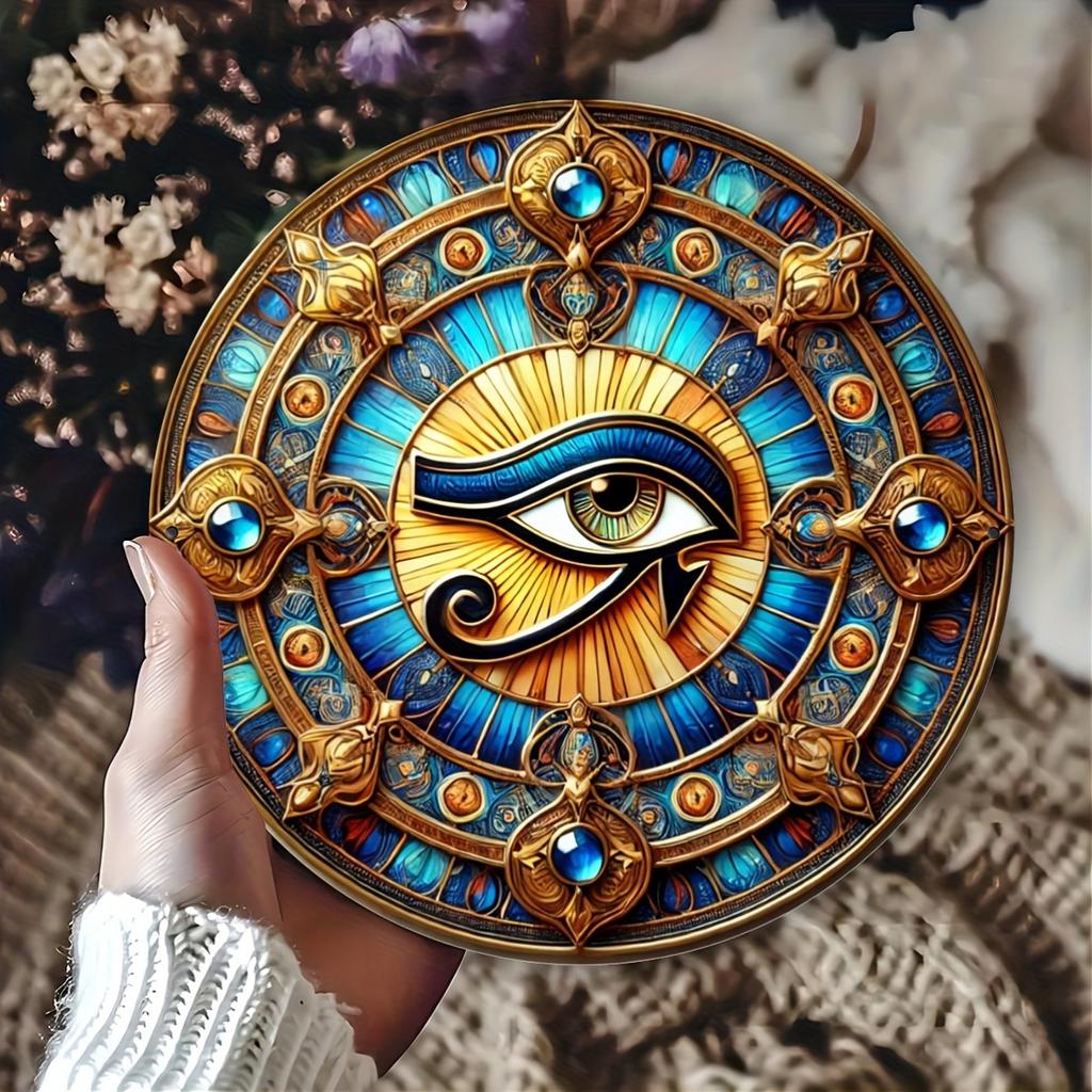 Eye of Horus Round Iron Artwork 7.8 Inch Decorative Wall Hanging for Home Cafe Bar, Religious Collection, Ideal Gift for Friends