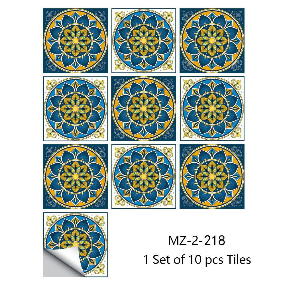 10pcs/set Mandala Style Crystal Hard Tiles Ceramics Wall Sticker Kitchen Wardrobe Home Decor Art Mural Peel & Stick Wall Decals
