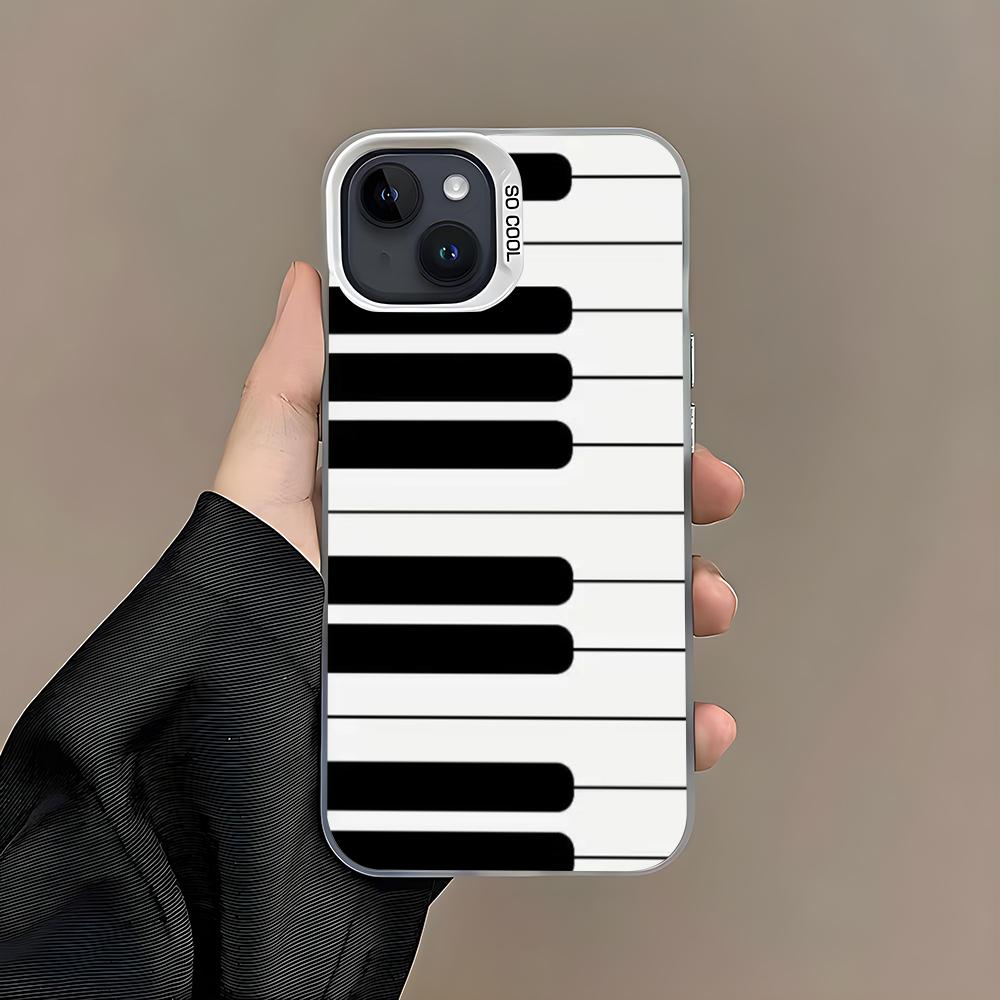 Чехол для телефона Музыкальный Пианино Клавиатура Для iPhone 16 15 14 13 12 11 Pro Max Белый Матовый Лазерный Металлик Аврора Funda