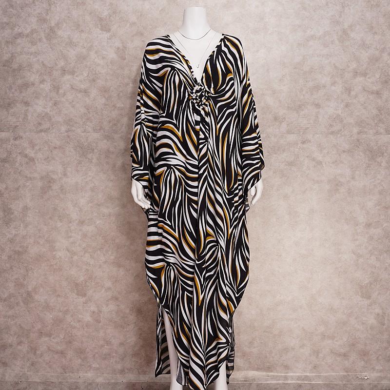 EDOLYNSA Sexy Striped Bikini Cover-ups Casual V-neck Side Split Summer Beach Dress Women Beach Wear Swim Suit Cover Up Q1297