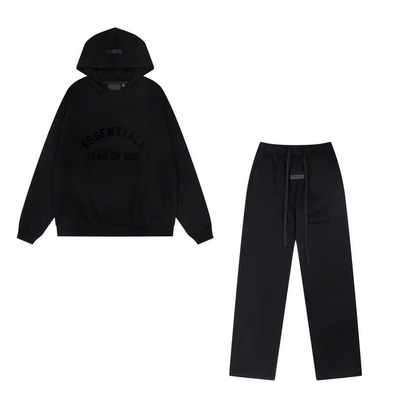 FEAR OF GOD ESSENTIALS Flocked Letter Hoodie Loose Fit Fleece Sweatshirt Youth Casual Wear