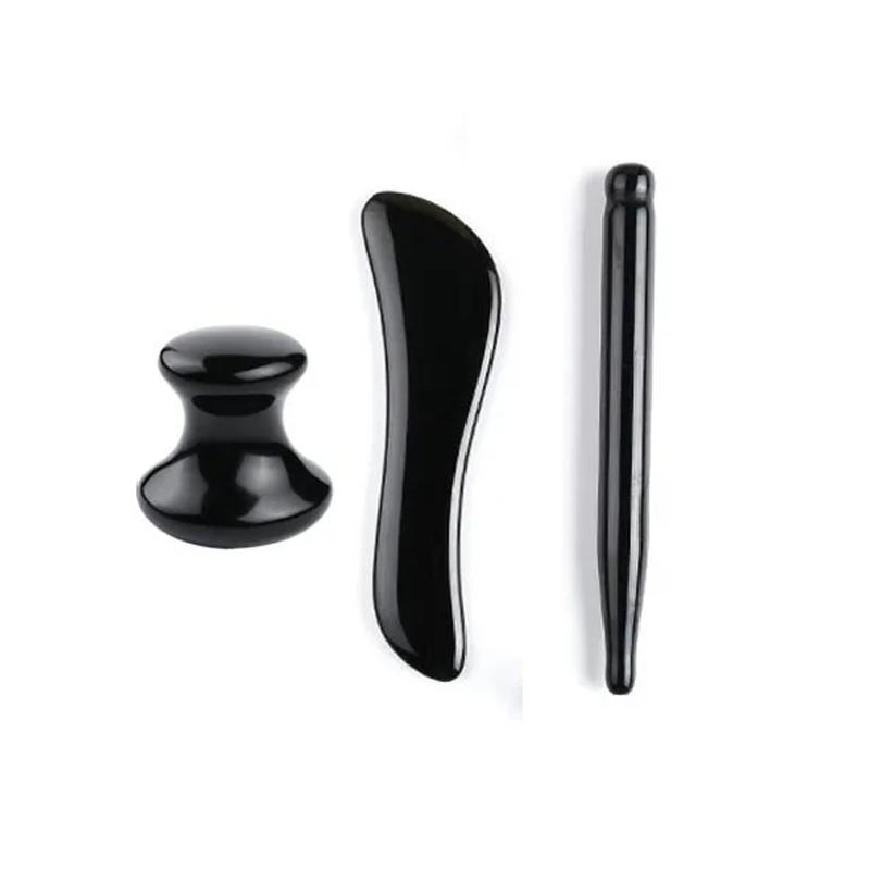Natural Obsidian Gouache Scraper Board Set Jade Roller Massager Gua Sha Facial Lifting Acupuncture SPA Scraping Beauty Tools