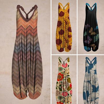 Пляжный комбинезон без рукавов с v-образным вырезом и принтом в этническом стиле, комбинезон-гарем, уличная одежда