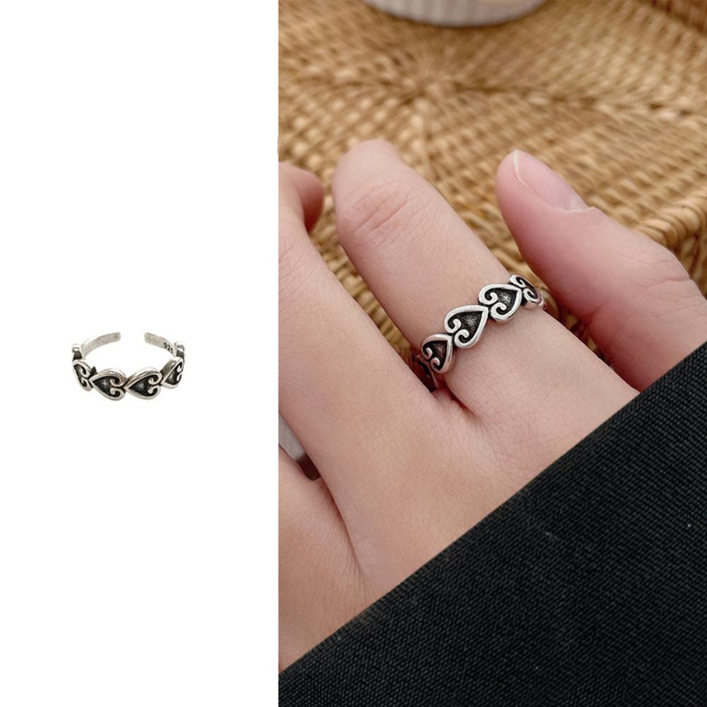 Ins Ретро Любовь Сердце Кольцо Регулируемое Открытие Кольца Для Пальцев Звезда Открытое Дизайн Кольцо Свадебная Вечеринка