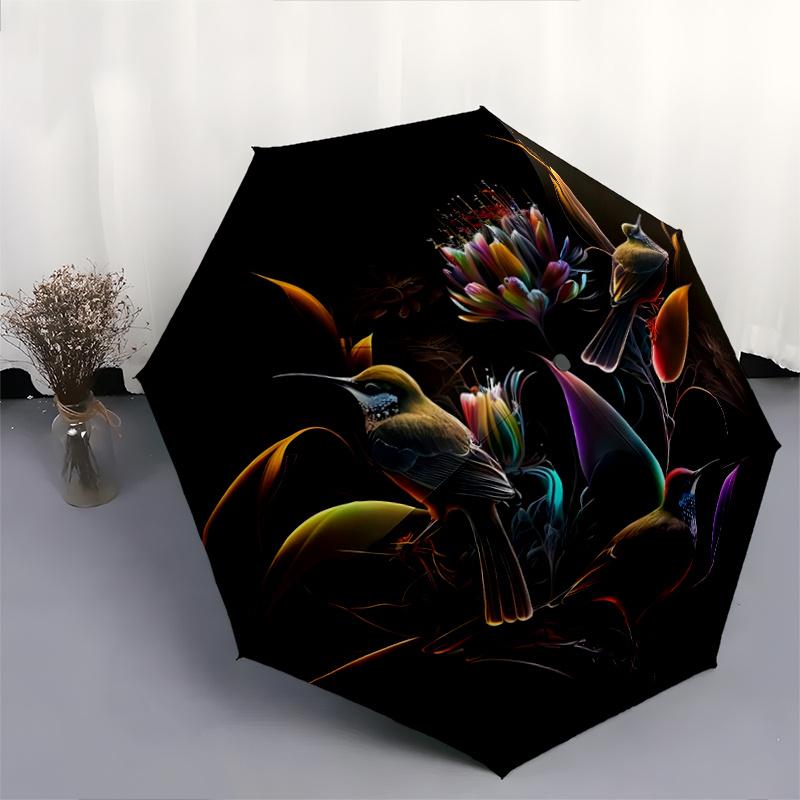 1pc Birds amidst Luminous Flowers Automatic Opening and Closing Umbrella - Small Umbrella Suitable for Various Occasions W004