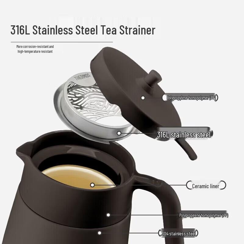 THERMOS Large Capacity Ceramic Lined Insulated Tea Pot