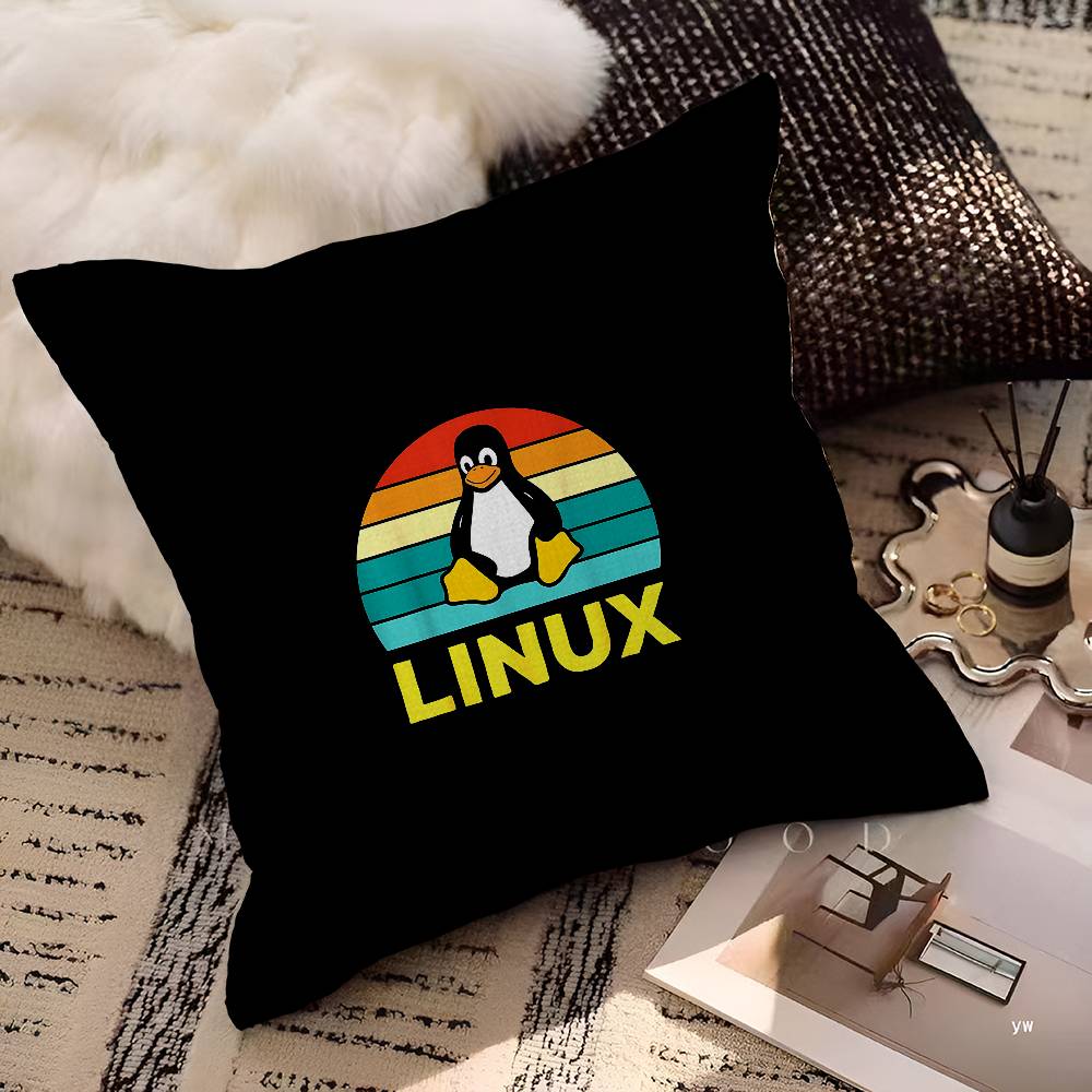 Подушка с принтом пингвина Tux из операционной системы Linux. Наволочка для спальни и гостиной. Декоративная наволочка для дивана.