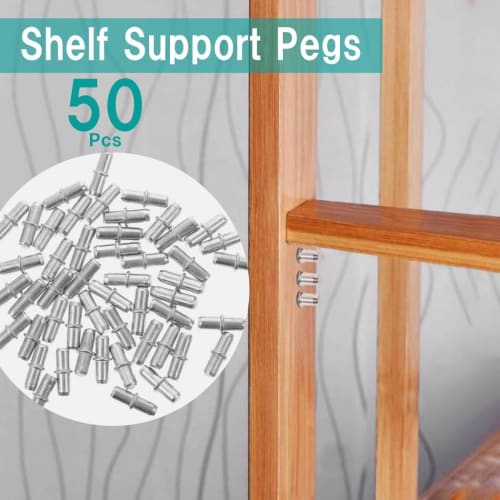 HappyHome 5mm Shelf Brackets, Set of 50, 5mm X 16mm Shelf Dowels, Metal Insert Type, Silver