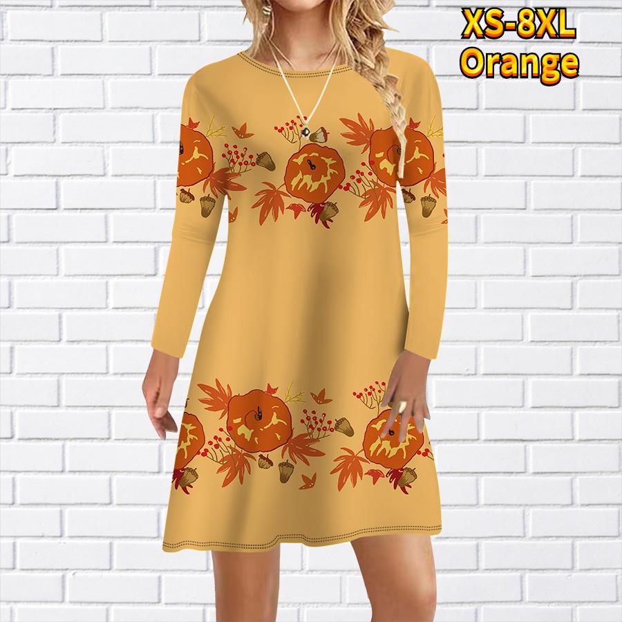 Женское повседневное платье с рисунком из мультфильма, оранжевые платья с принтом для женщин, платье с круглым вырезом и коротким рукавом, размер плюс