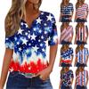 Women's Casual Independence Day Printed V-Neck Short Sleeve Embellished Button T-Shirt Top