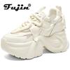 Fujin 9cm Air Mesh Genuine Leather Vulcanize Wedge Chunky Sneakers Casual Breathable Summer Ladies Fashion Platform Shoes Women