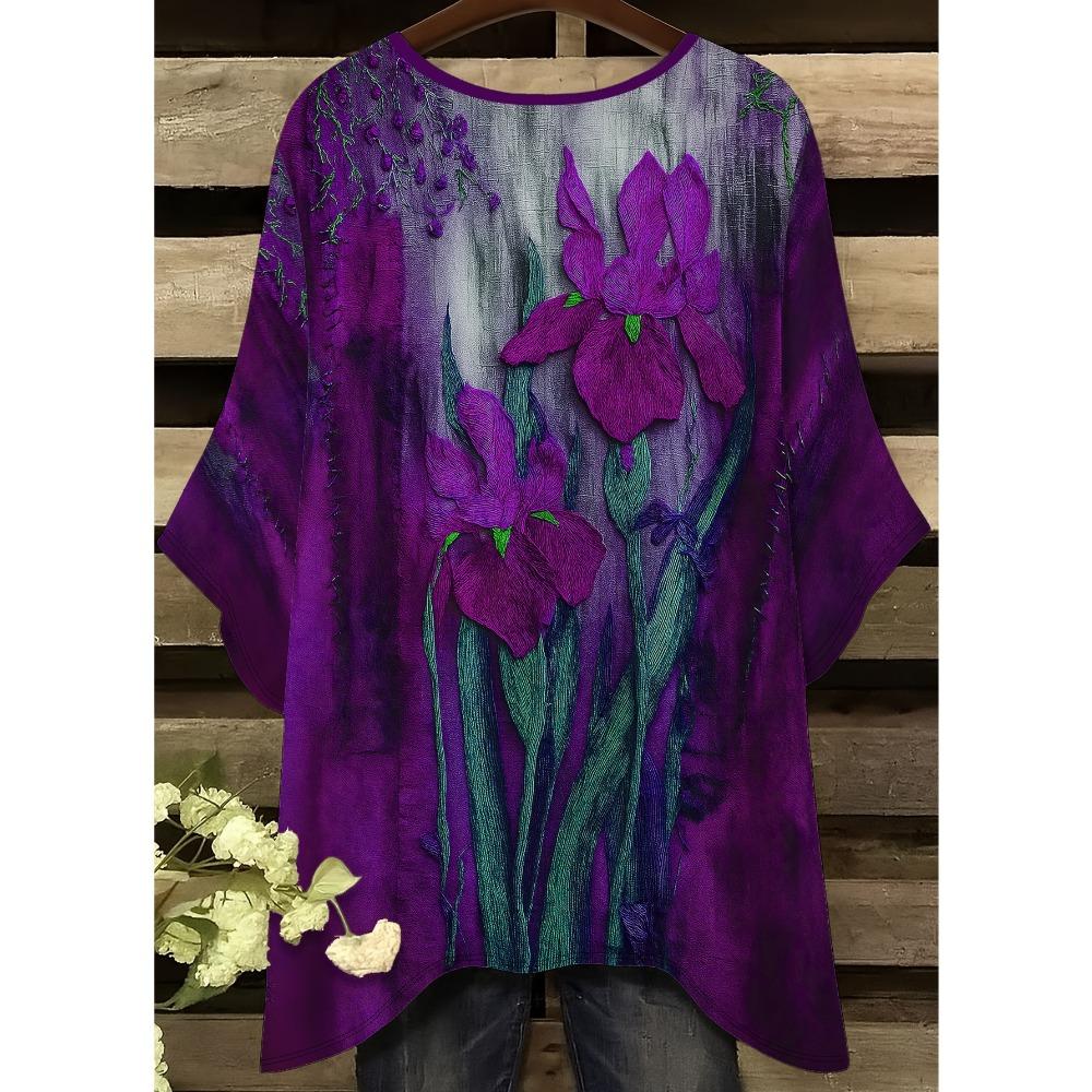 Women's plus size short-sleeved T-shirt, irregular hem design, digital printing