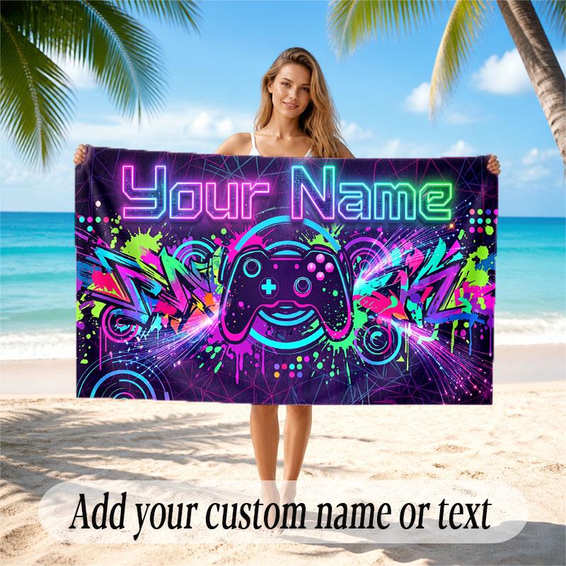 Neon Colorful Theme Soft Beach Towel Personalized Custom Name Text Towel Portable for Beach Pool Travel