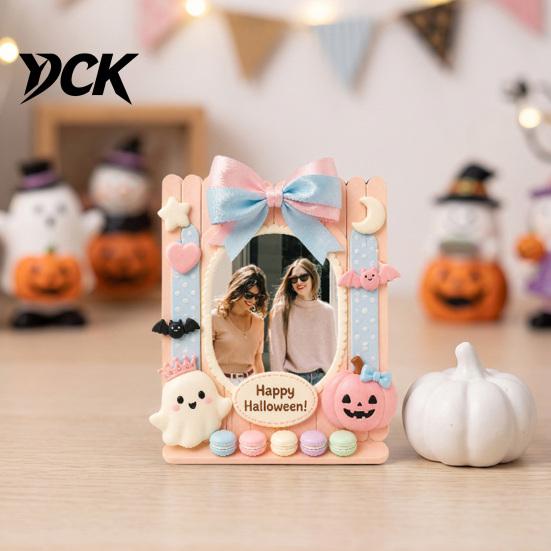 Decorative Magnetic Frame Halloween Photo Refrigerator Magnet, Ghost Pumpkin Picture Display Holder, Wooden for Holiday Party Kitchen Themed